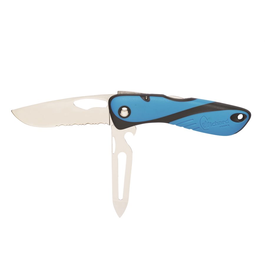 Couteau Offshore - Lame crantée + démanilleur / épissoir- Bleu