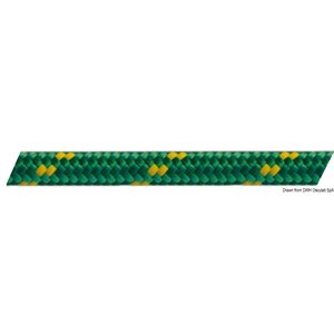 Osculati Polyester 10mm double braided rope green with yellow tracer