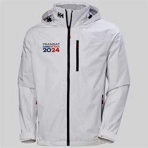 Helly Hansen Men’s Crew Hooded Sailing Jacket 2.0 with the Quebec-St-Malo Transat Race logo (white) (S)
