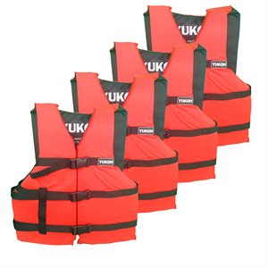 4 Universal life vests in an organizer bag